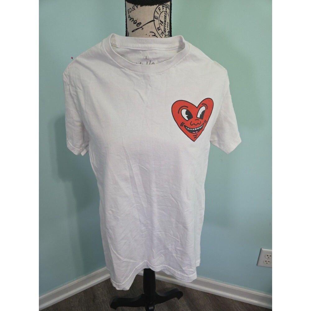 Keith Haring Ripple Junction White Heart Graphic Tee Shirt Mens Small S Pop Art